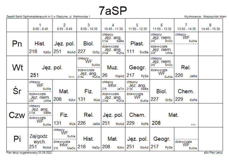 Plan Lekcji Zso 2 Gryfino - Plany lekcji/wychowawstwa | Szkoła Podstawowa nr 25 w Olsztynie