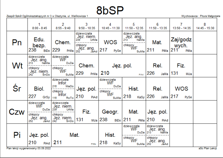 Sp 25 Olsztyn Plan Lekcji Plany lekcji/wychowawstwa | Szkoła Podstawowa nr 25 w Olsztynie