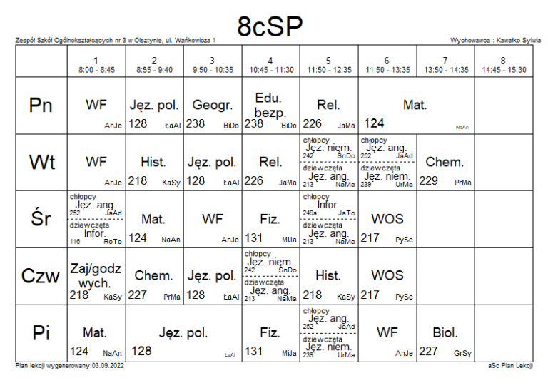 Sp 13 Olsztyn Plan Lekcji Plany lekcji/wychowawstwa | Szkoła Podstawowa nr 25 w Olsztynie