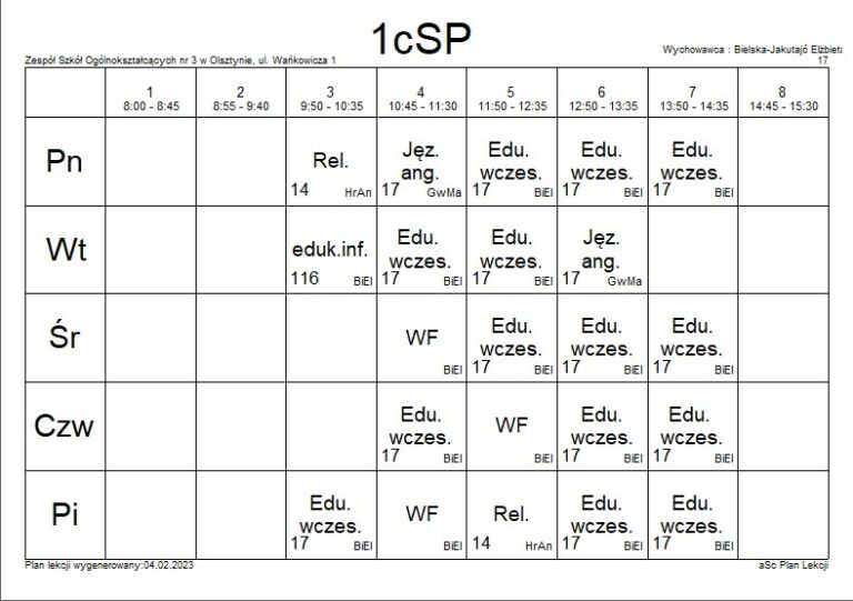 Sp 13 Olsztyn Plan Lekcji Plany lekcji/wychowawstwa | Szkoła Podstawowa nr 25 w Olsztynie