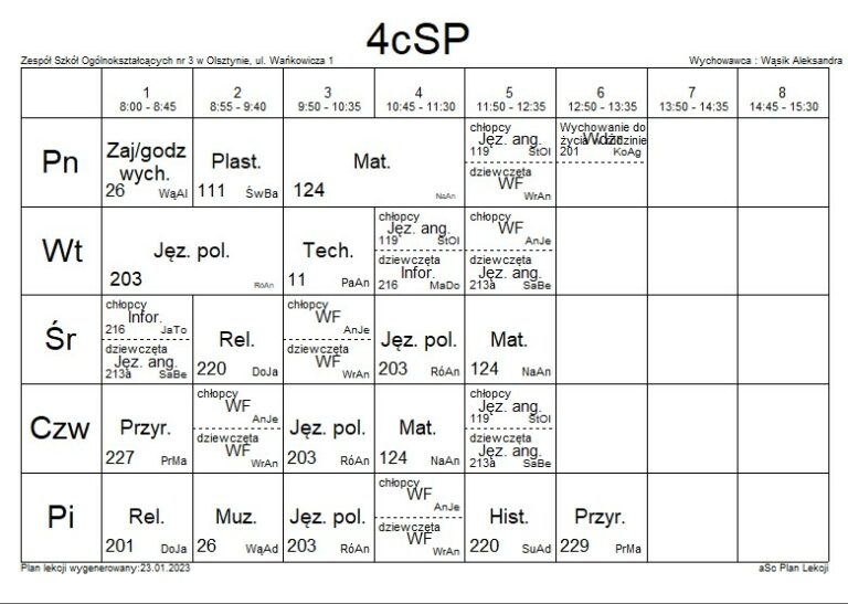 Sp 45 Sosnowiec Plan Lekcji 2 Semestr 2018 sp25.olsztyn.eu