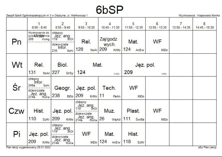 Sp 25 Olsztyn Plan Lekcji Plany lekcji/wychowawstwa | Szkoła Podstawowa nr 25 w Olsztynie