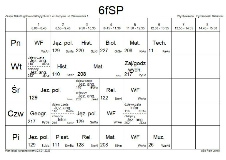 Sp 13 Olsztyn Plan Lekcji Plany lekcji/wychowawstwa | Szkoła Podstawowa nr 25 w Olsztynie
