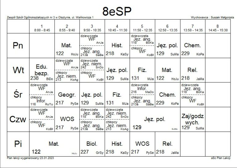 Sp 25 Olsztyn Plan Lekcji Plany lekcji/wychowawstwa | Szkoła Podstawowa nr 25 w Olsztynie
