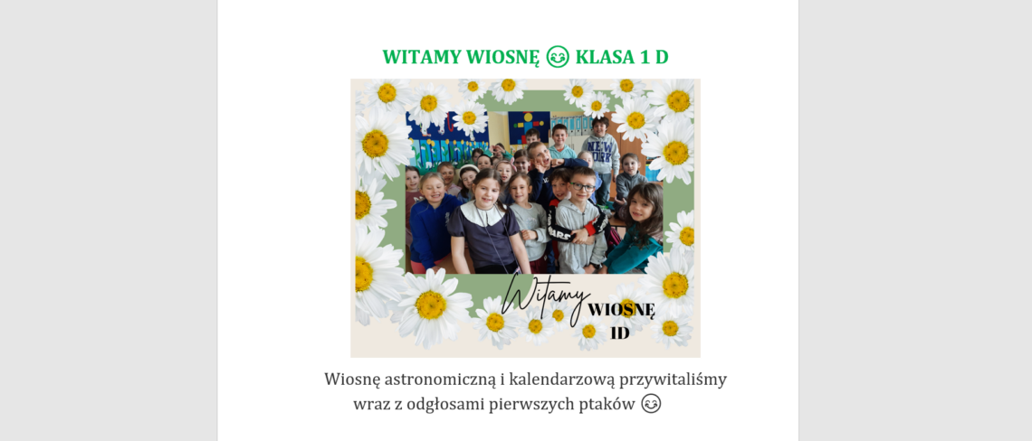 witamy wiosnę w klasie 1d okładka