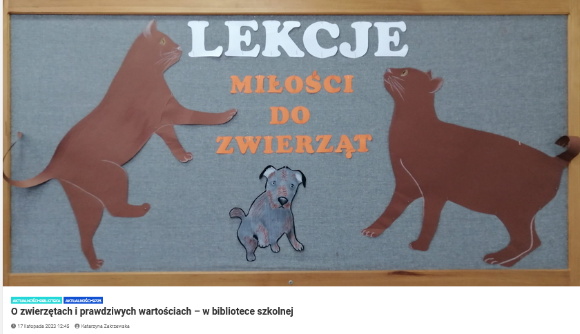 O zwierzętach i prawdziwych wartościach - w bibliotece szkolnej - Zespół Szkół Ogólnokształcących nr 3 w Olsztynie