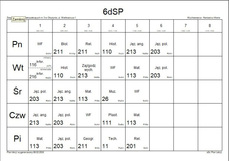 Sp Nr 7 Olsztyn Plan Lekcji Klas Pierwszych